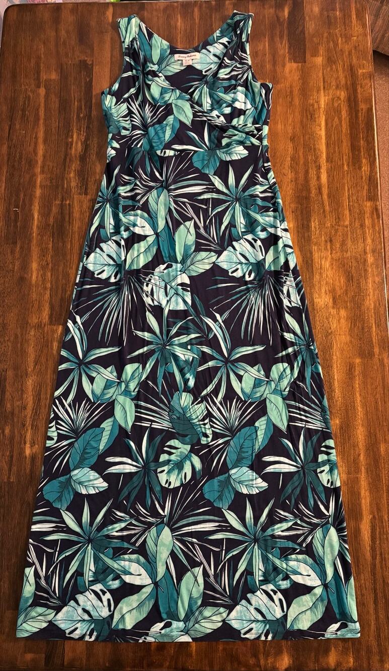 Tommy Bahama Women’s Medium Maxi Dress Tambour Jersey Stretch Long Tropical